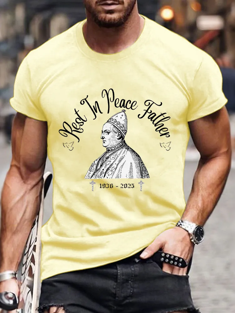Men's Rest In Peace Father 1936-2025 Print Short Sleeve Round Neck Cotton T-Shirt