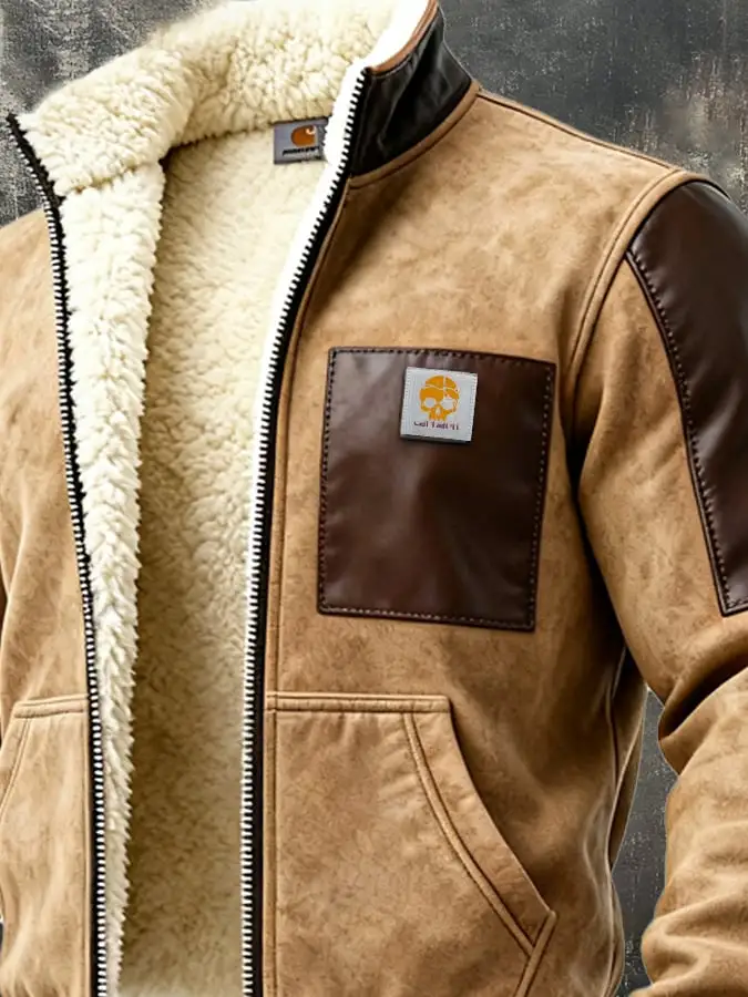 Men's Vintage Suede and Leather Multi-Pocket Outdoor Jacket