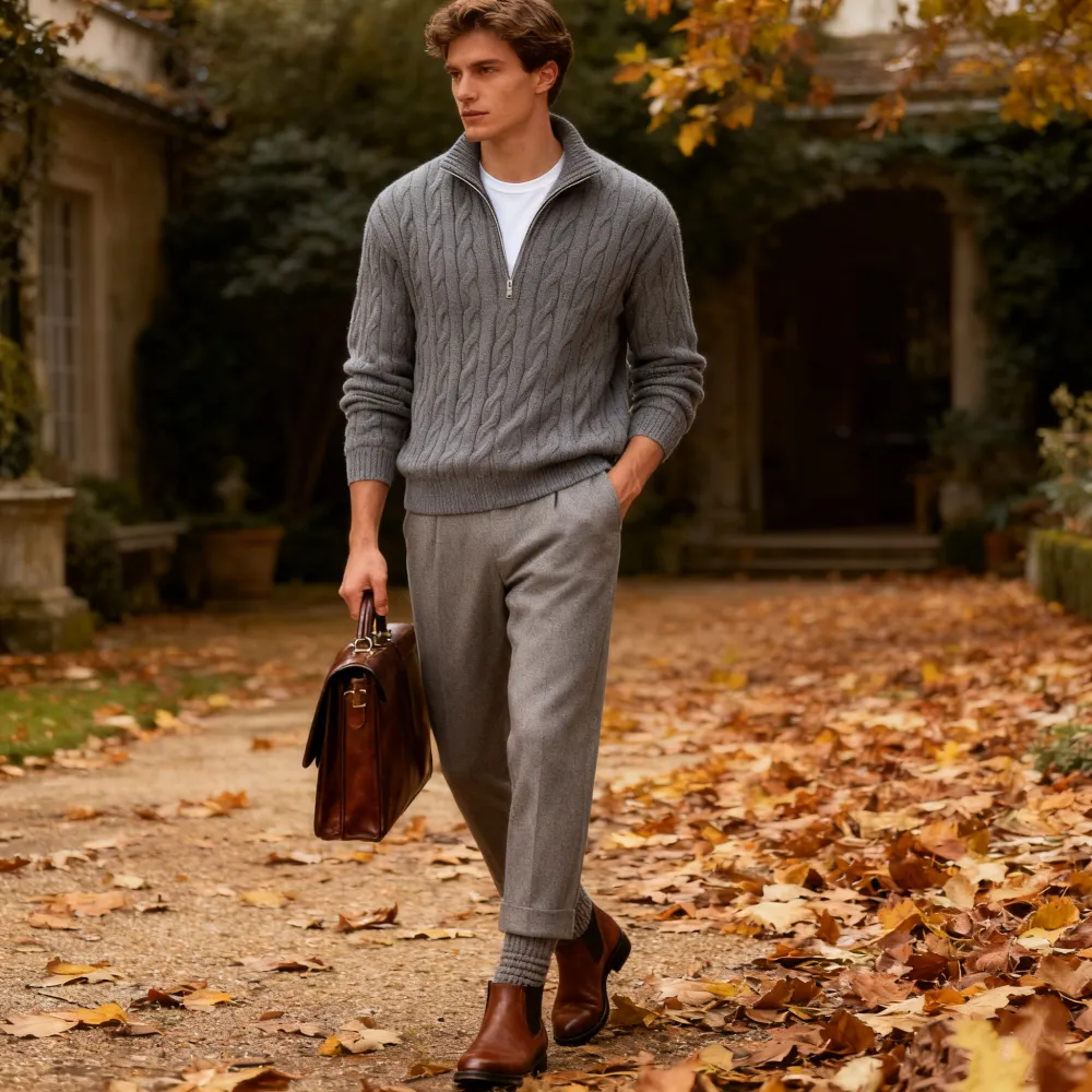 🔥5 PACK ＄29.9🔥Men's solid color Quarter Zipper  Sweater