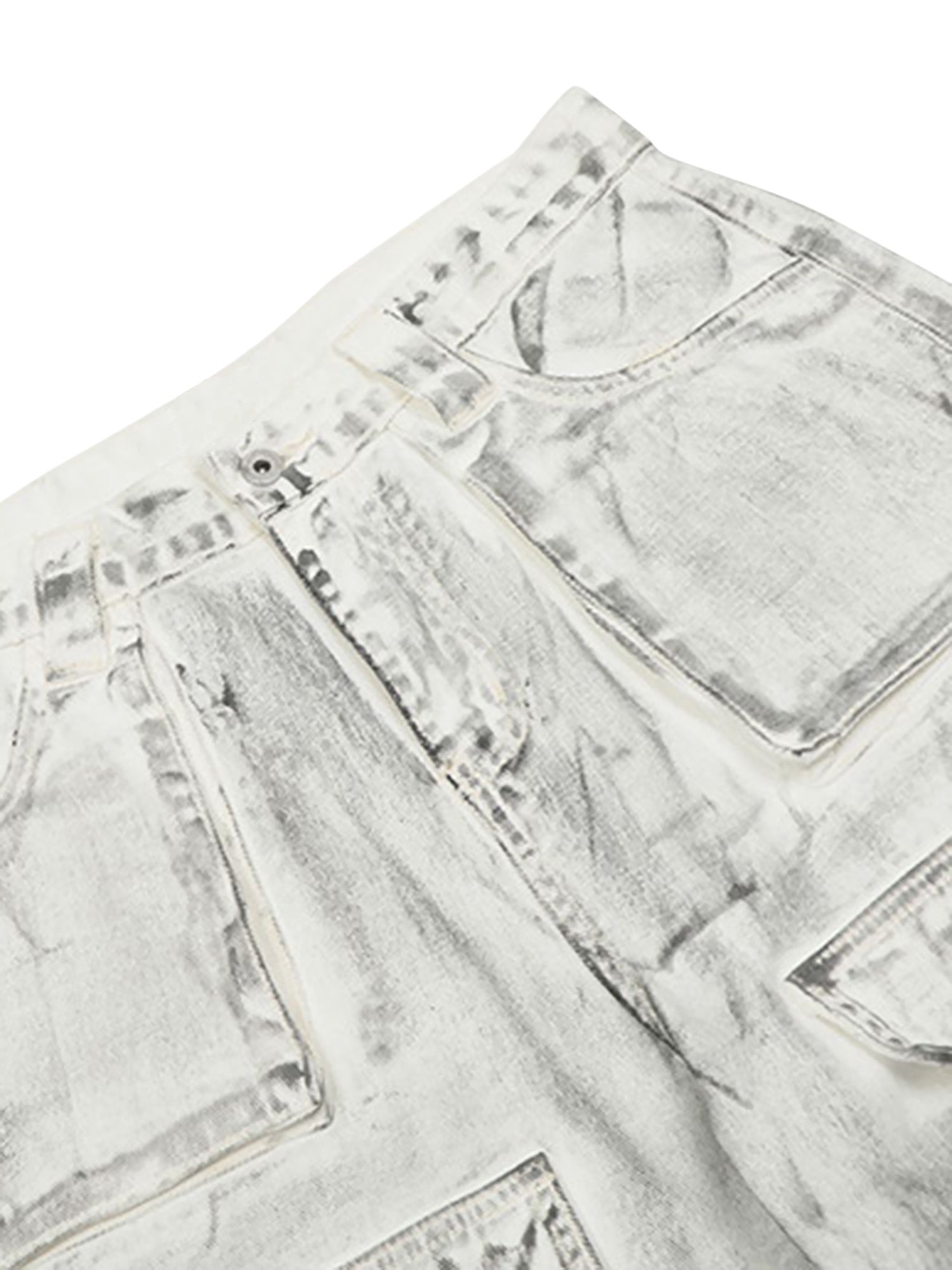Loose-fitting Multi-pocket Smudged Design Work Jeans - 2120