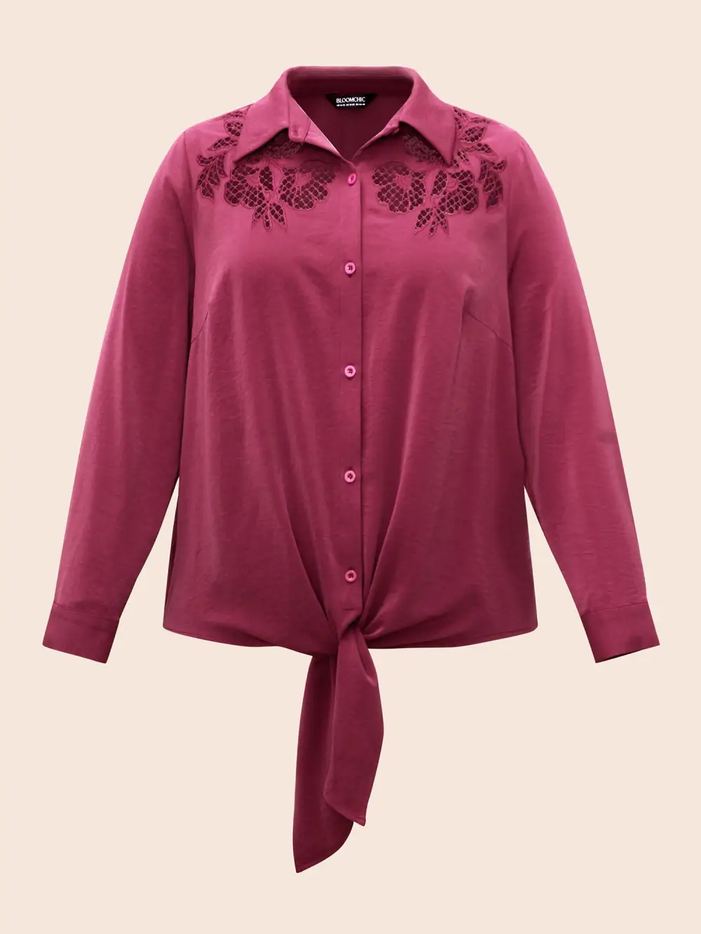 Shirt Collar Broderie Anglaise Tie Knot Blouse