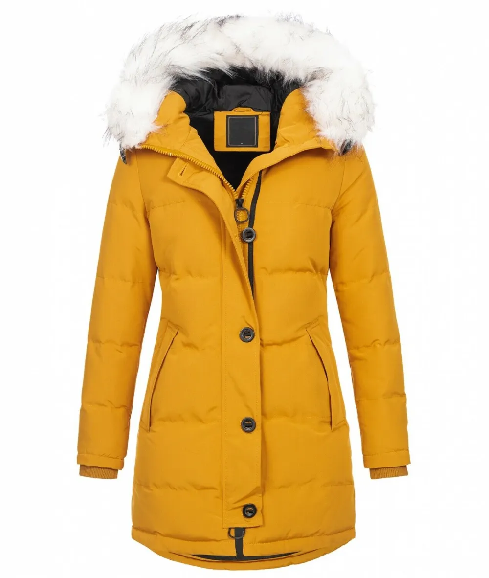 Fashion ladies parka coat with fur collar（⚡Clearance Sale）