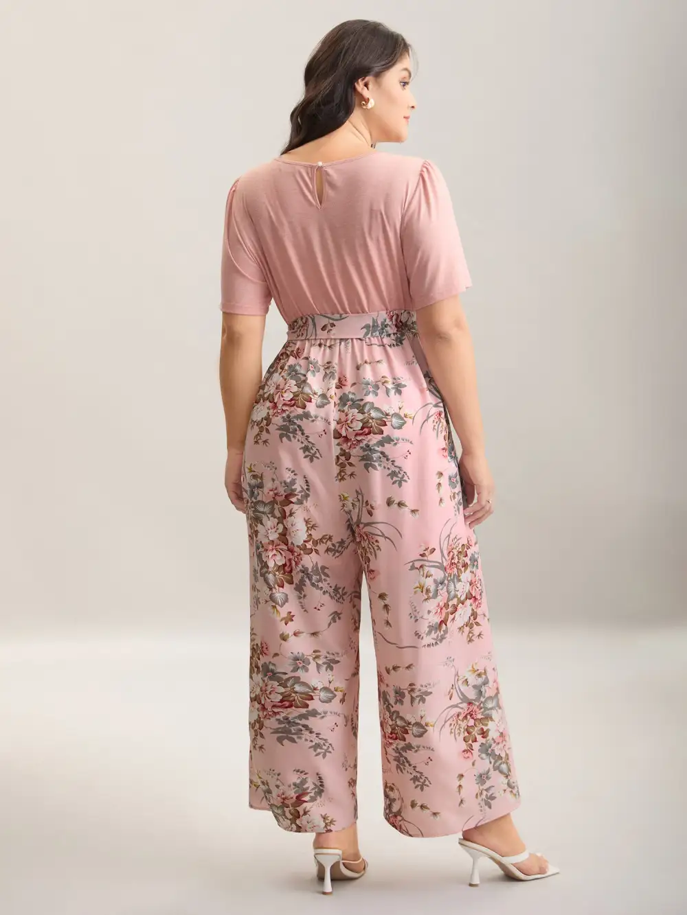 Color Contrast Belted Panel Pockets Jumpsuit