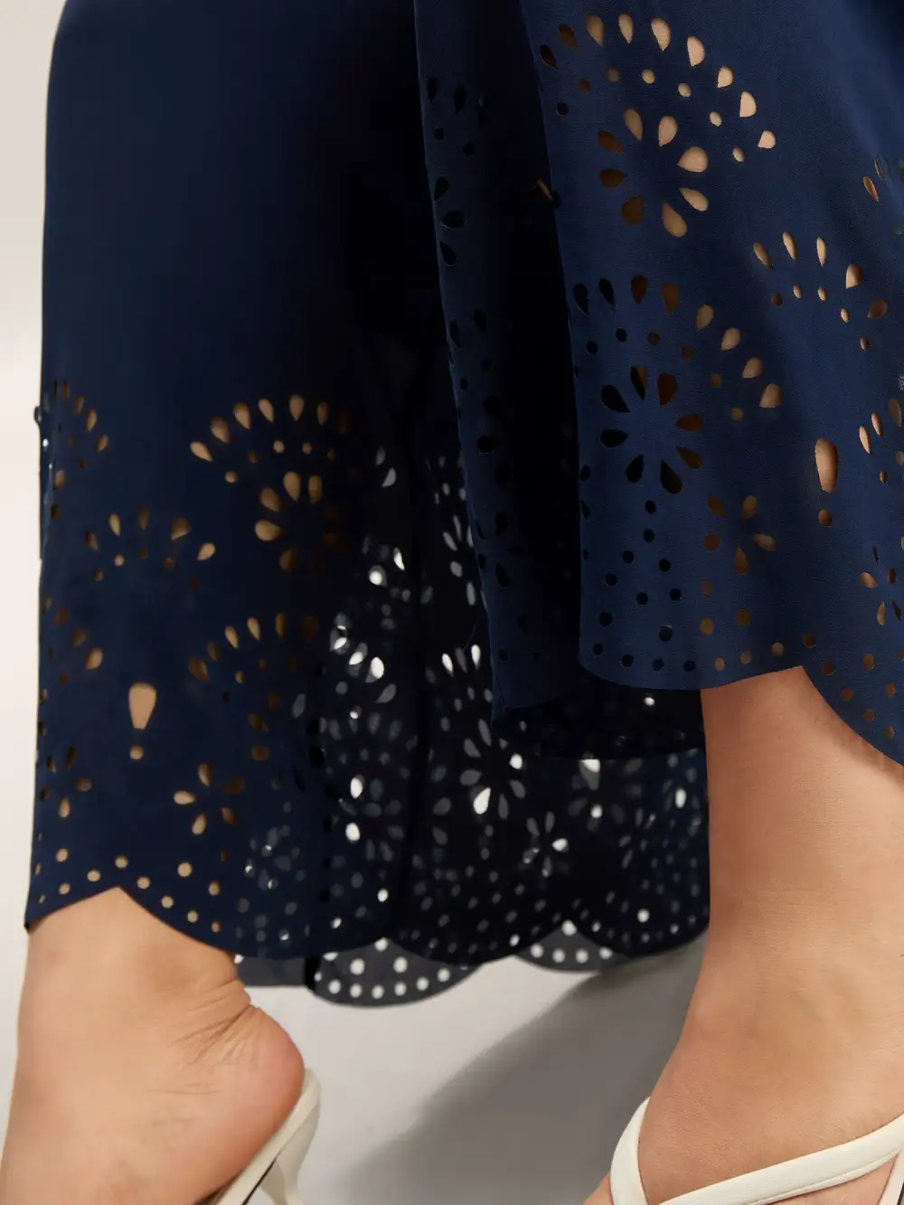 Laser-Cut Hem Shirred Wide-Leg Jumpsuit