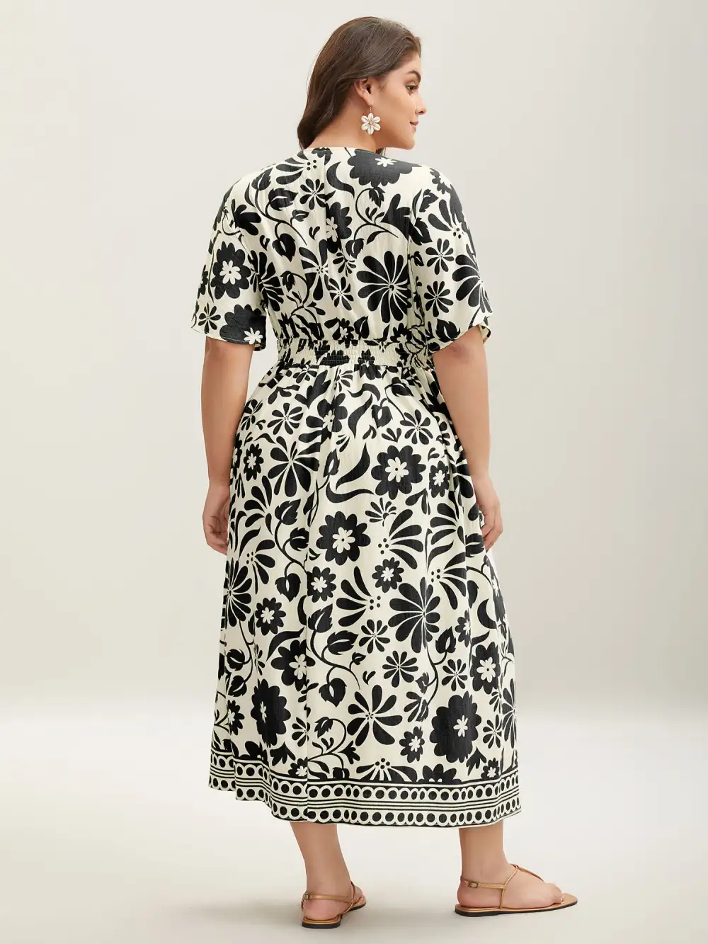 Large Floral Print Pockets Midi Dress