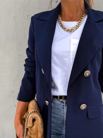 Women Casual Plain Autumn Natural Micro-Elasticity Daily Loose X-Line Regular Size Blazer