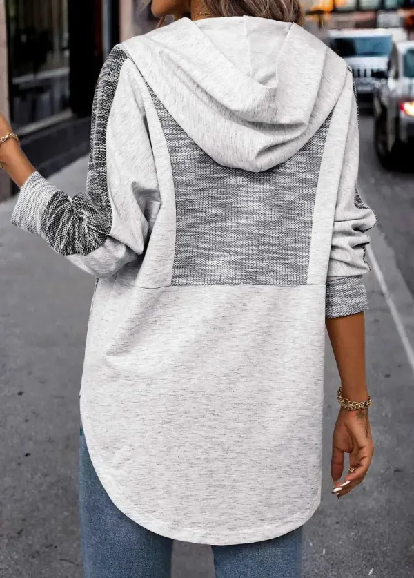 Light Grey Patchwork Long Sleeve Hoodie