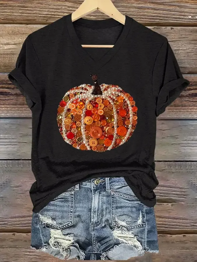 Women's Autumn Pumpkin Print Casual T-shirt
