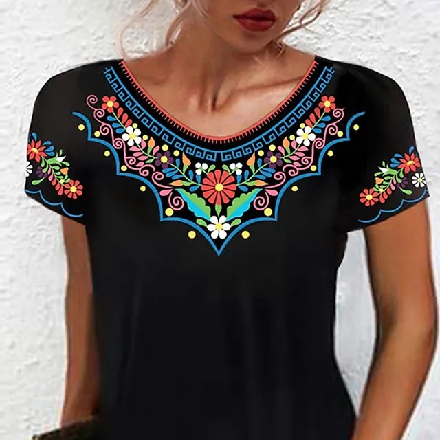 Women's Casual Dress Ethnic Dress Shift Dress Mini Dress Black White Light Green Short Sleeve Floral Print Spring Summer Crew Neck Basic Daily Vacation Loose Fit 2023 S M L XL XXL
