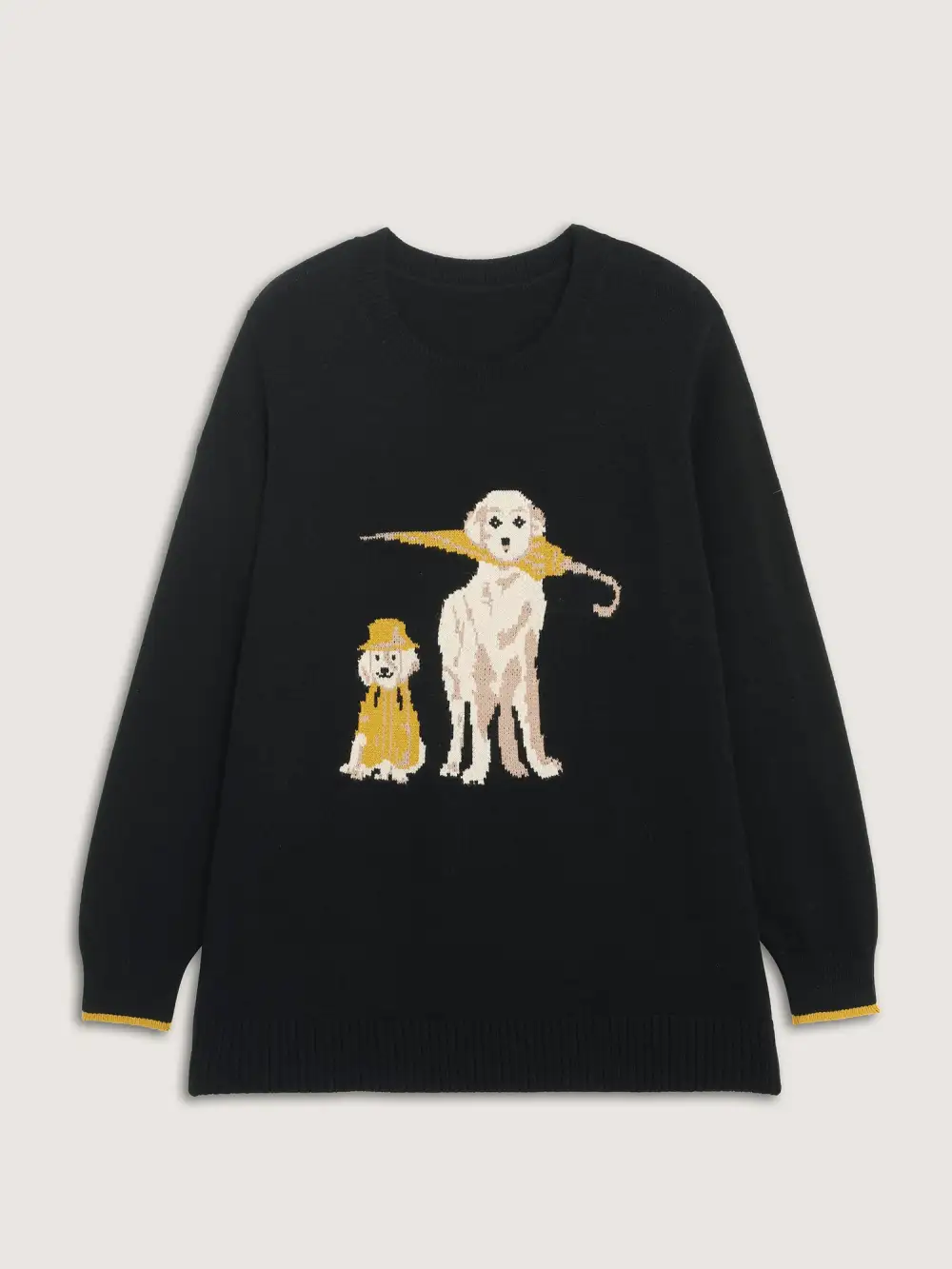 Puppy In Rain Jacquard Contrast Pullover