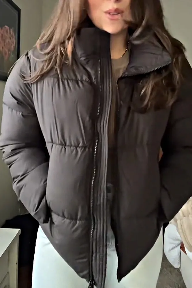 Women's solid color casual hooked down jacket