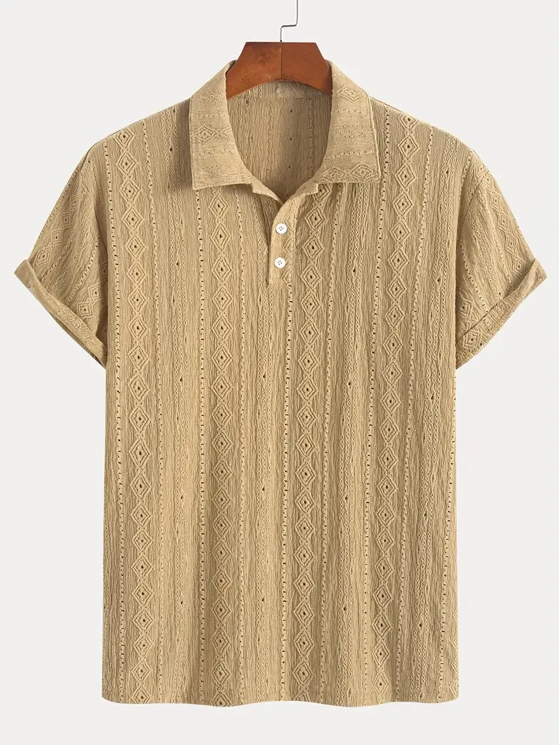 Men's Daily Jacquard Textured Striped Casual Comfortable Polo Tops