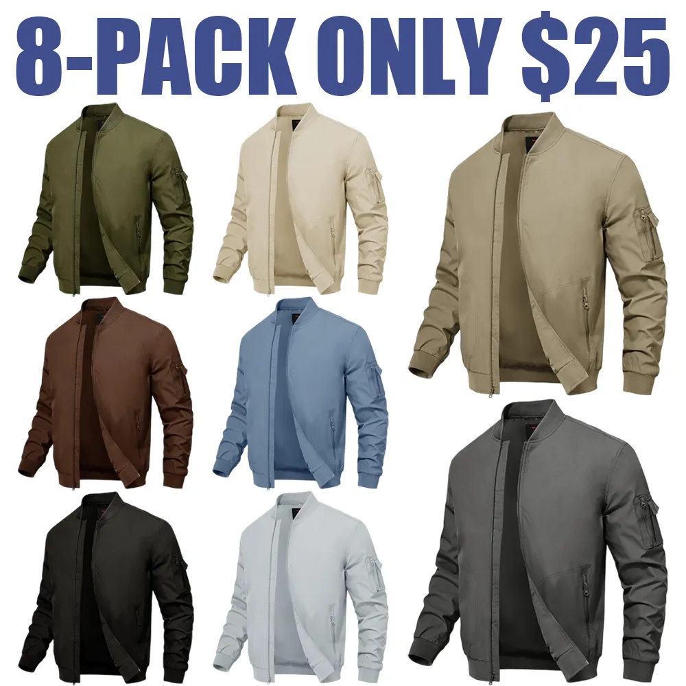 Men's Plus Size Bomber Jacket – Lightweight Zip-Up Flight Coat with 5 Pockets, Casual Fall Windbreaker.
