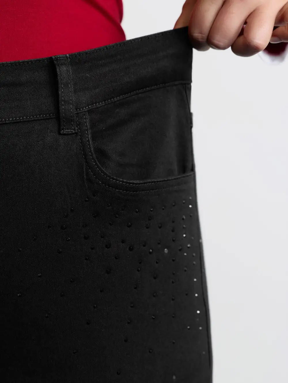 Stretchy Hot-Fixed Rhinestone Skinny-Fit Jeans