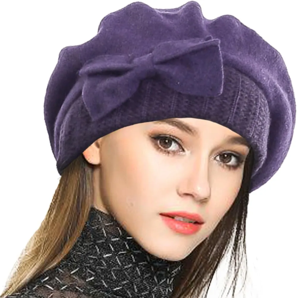 Lady French Beret 100% Wool Beret Floral Dress Beanie Winter Hat