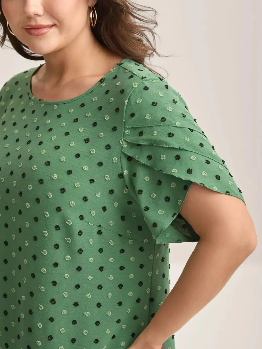 Textured Color Contrast Petal Sleeve Blouse