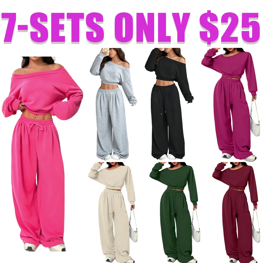 Women's Solid One-Shoulder Hoodie Set: Loose Knit, Long Sleeve Short Top