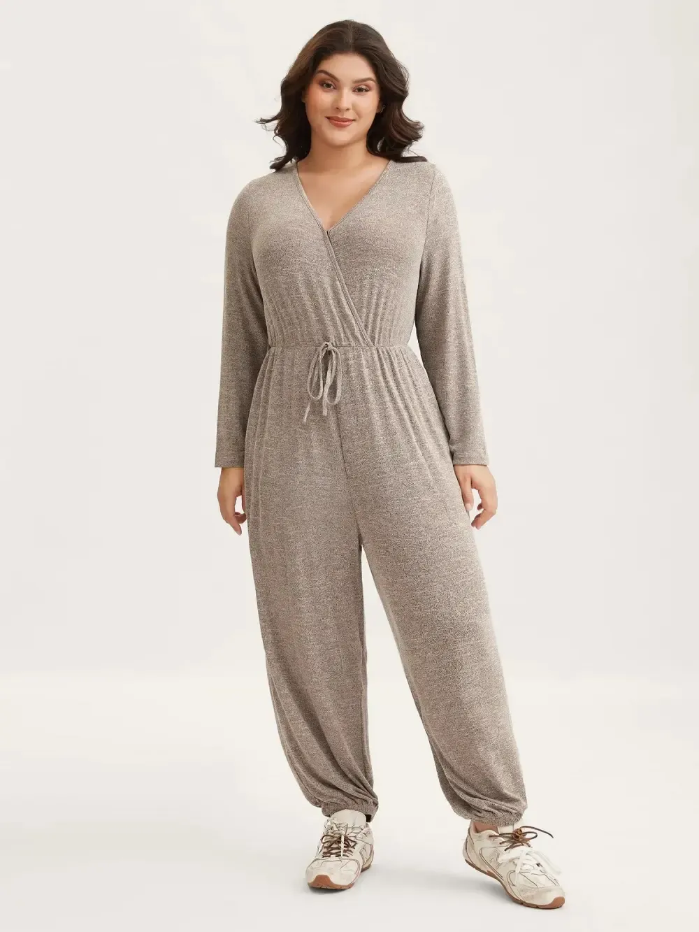 3 Pack Elastic Waist Overlap Collar Lounge Jumpsuit