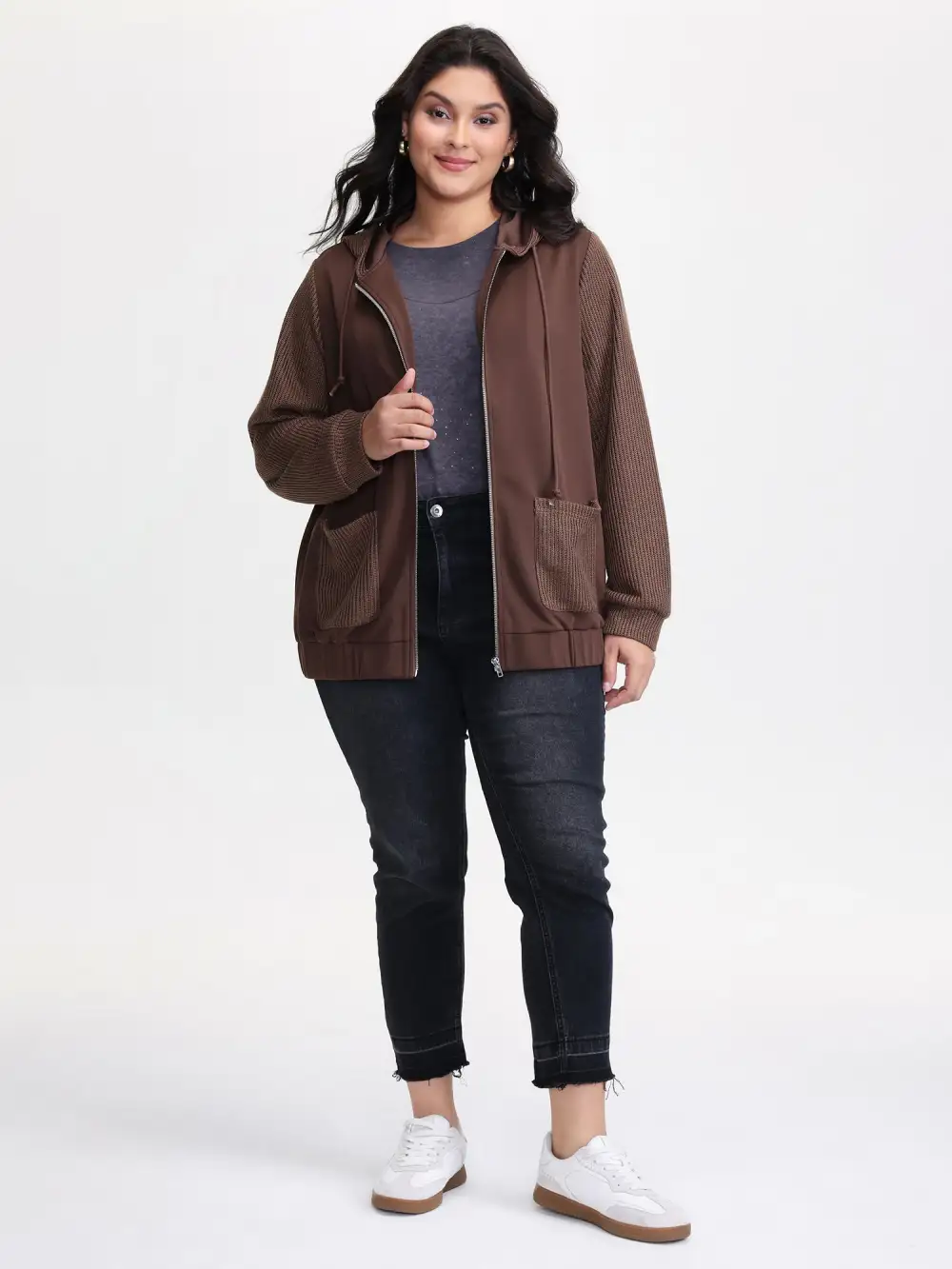 Contrast Spliced Relaxed-Fit Hooded Jacket