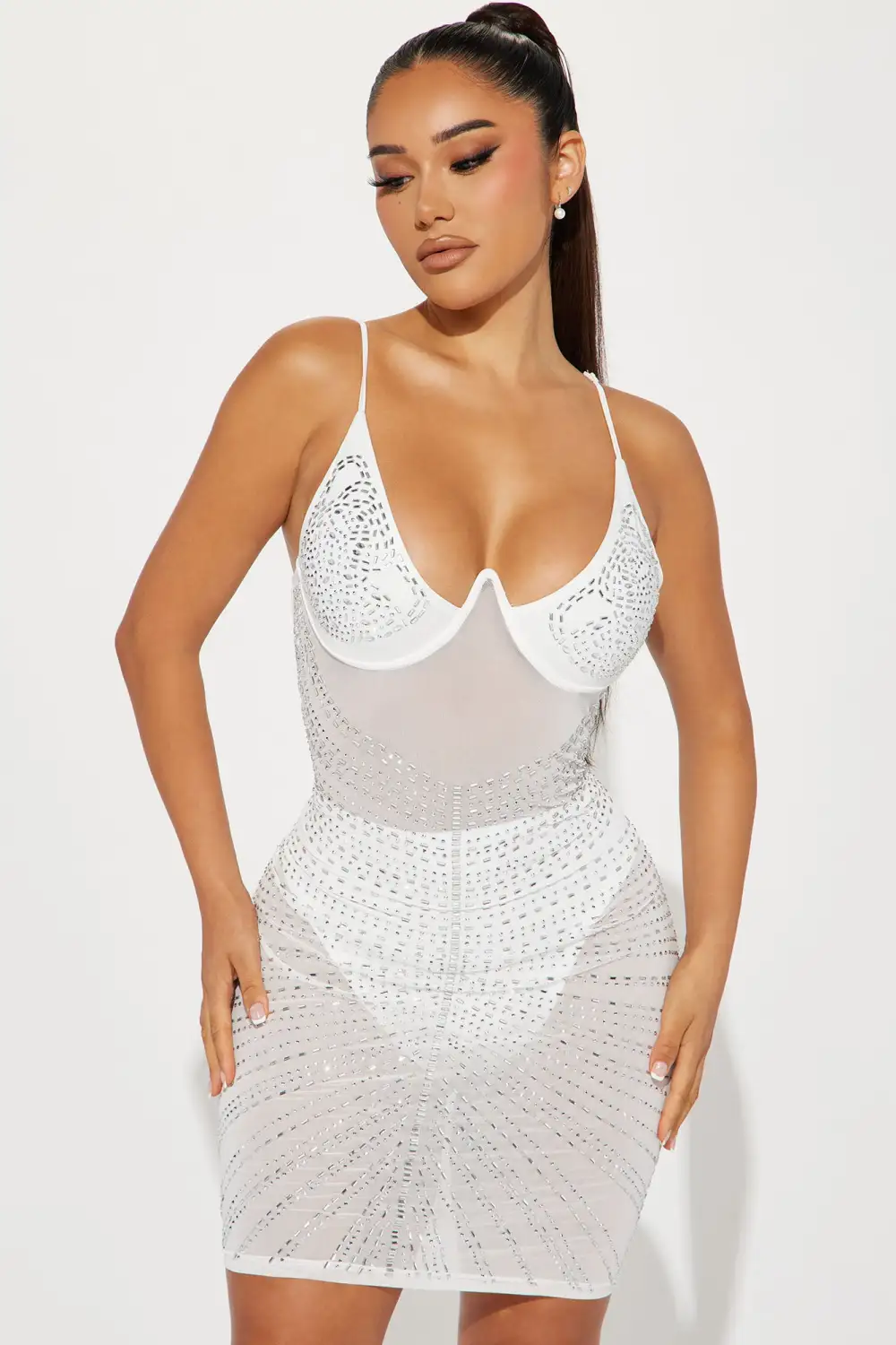 Karen Embellished Mini Dress - White