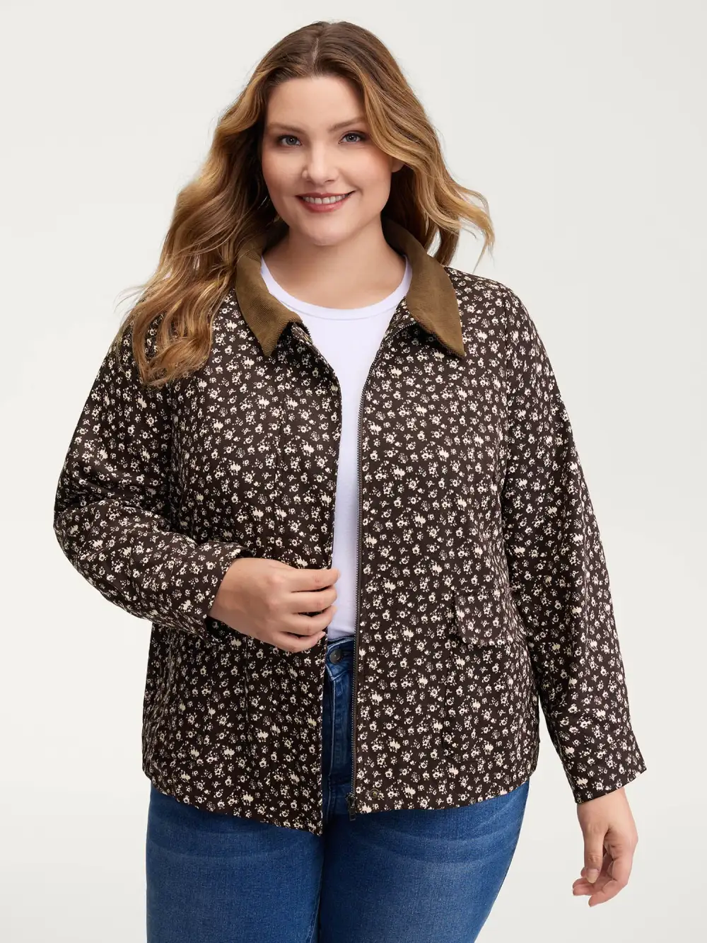 Floral Print Contrast Collar Jacket