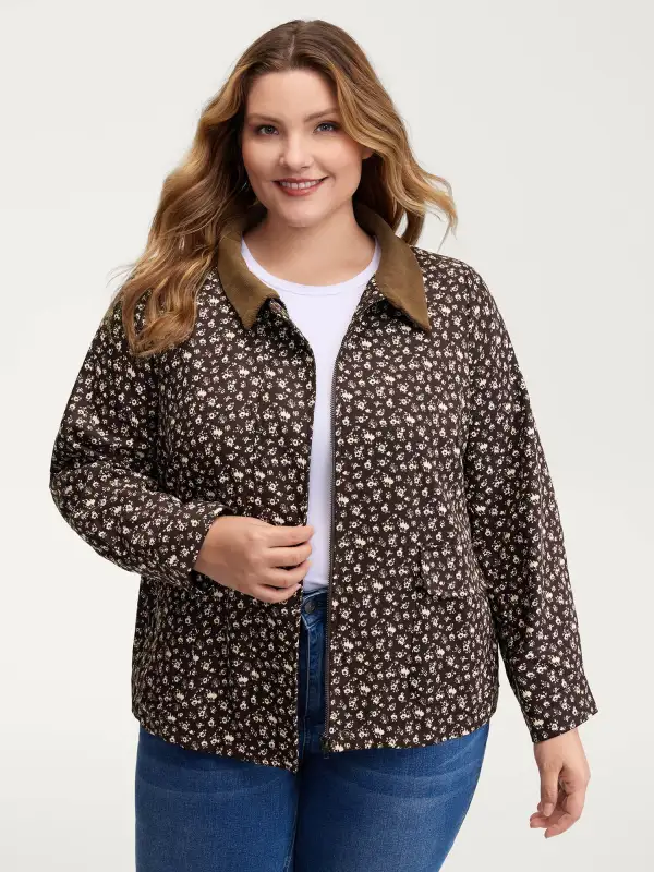 Floral Print Contrast Collar Jacket