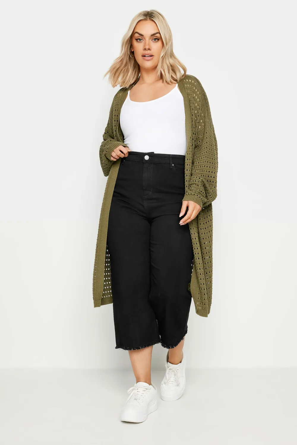 YOURS Curve White Stretch Wide Leg Cropped Jeans
