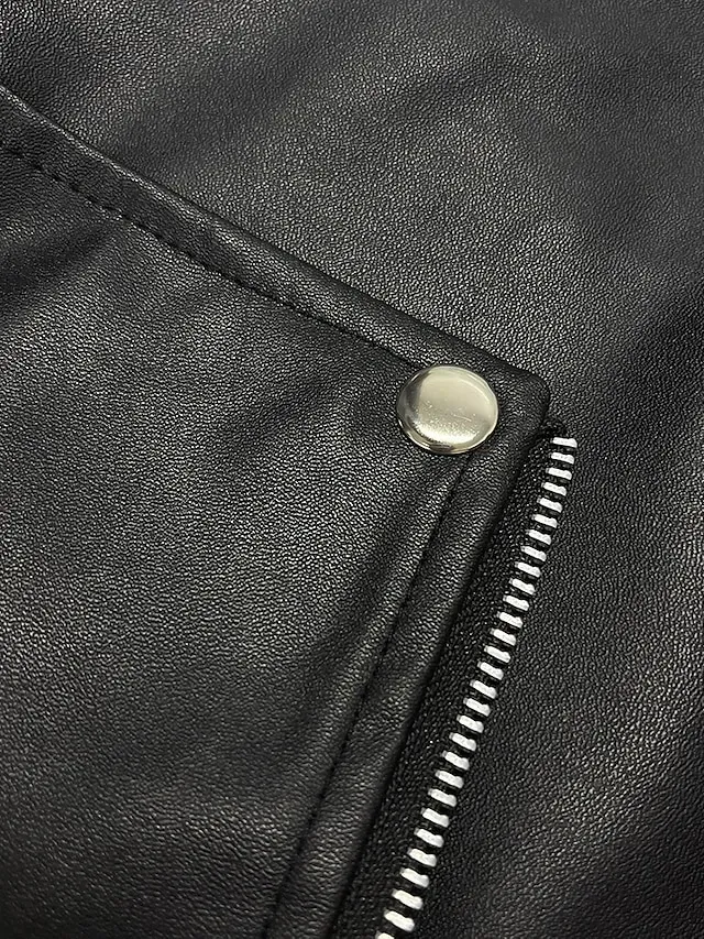 Women's Faux Leather Jacket Fall Moto Biker Coat Waterproof Street Wear with Pocket Zipper Turndown Casual Outerwear Long Sleeve Winter Windproof Black Blue Wine M L XL