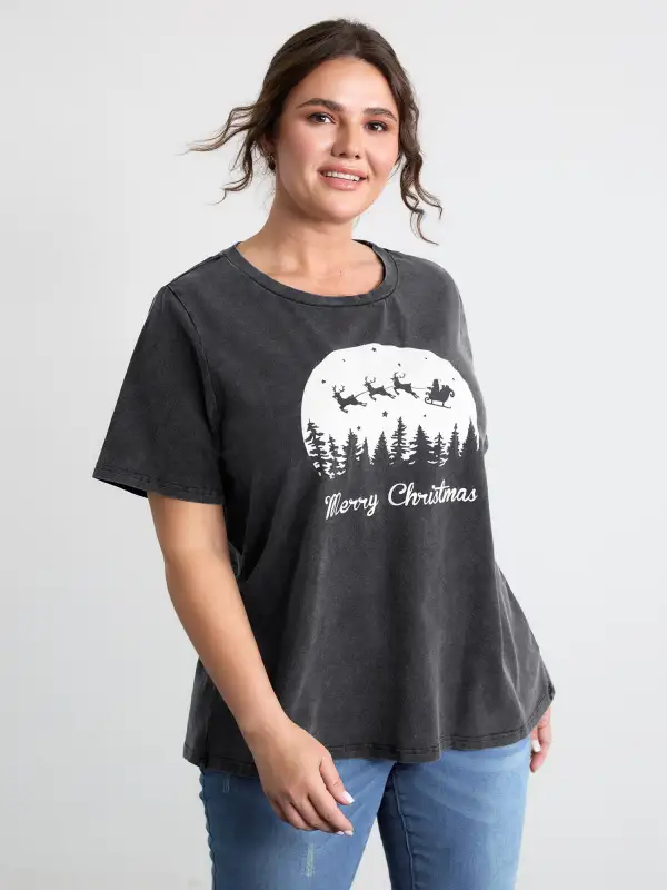 Vintage Cozy Merry Christmas Round Neck T-Shirt