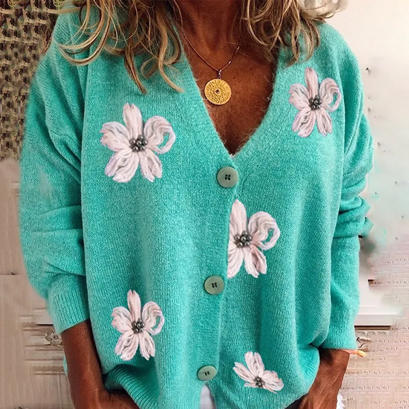 Button Down Floral Casual Comfy Knitwear