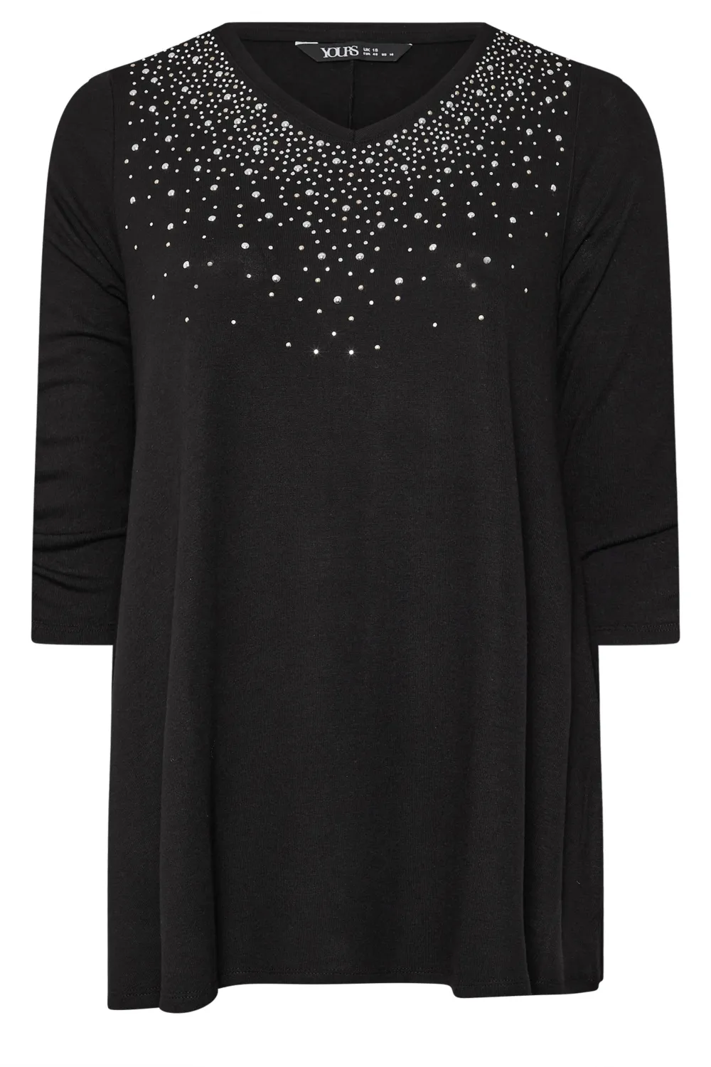 YOURS Curve Black Diamante Stud Swing Top
