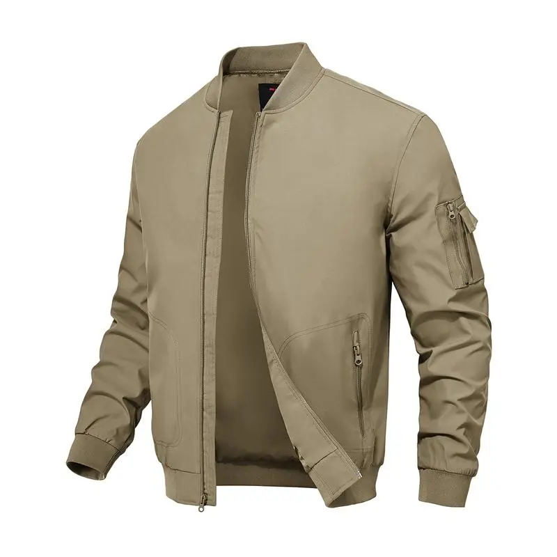 Men's Plus Size Bomber Jacket – Lightweight Zip-Up Flight Coat with 5 Pockets, Casual Fall Windbreaker.