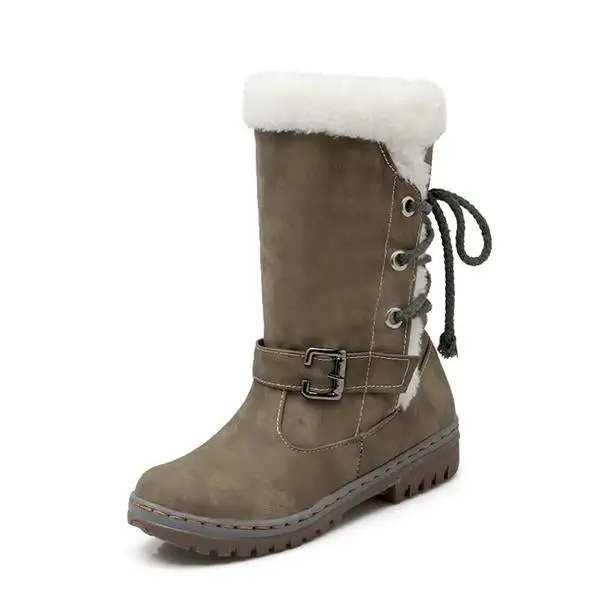 Women's Casual Plush Belt Buckle Mid-Cut Snow Boots 62466792S