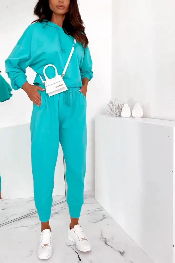 Women's Solid Color V-neck Hoodies & Pants Two Piece Set