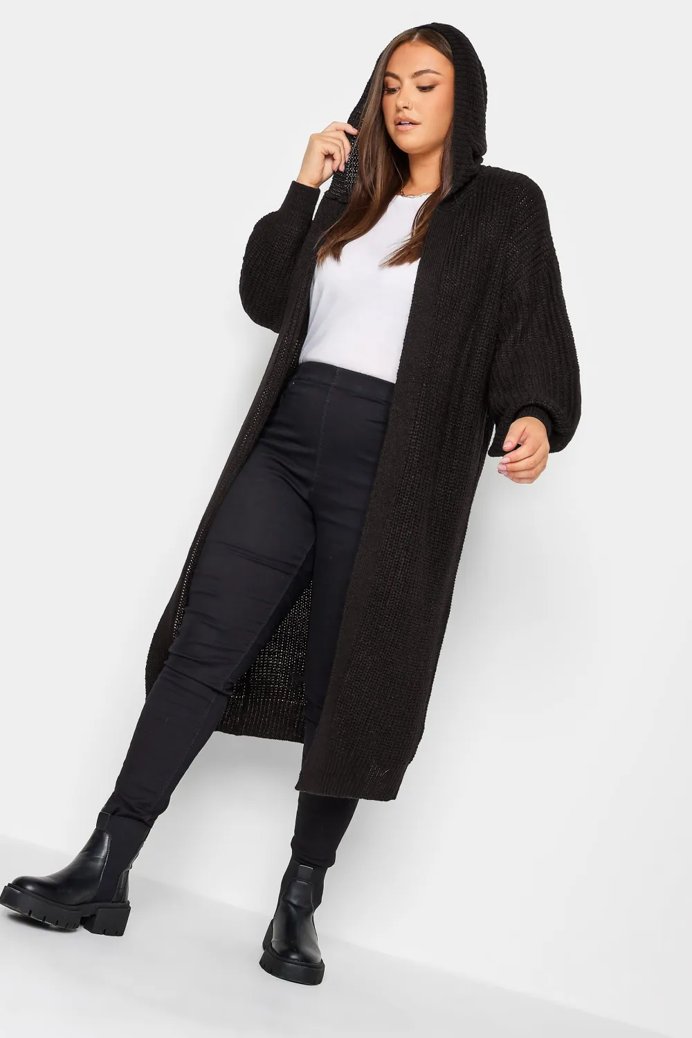 YOURS Curve Khaki Green Hooded Longline Cardigan