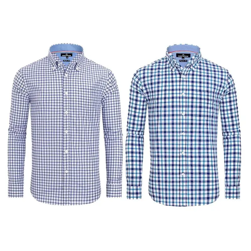 Men's Plaid Button Down Shirts Cotton Long Sleeve Dress Shirts Regular Fit Gingham Shirts Top Menswear
