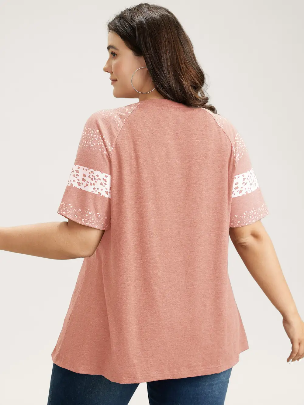 Ditsy Floral Colorblock Contrast Raglan Sleeve T-shirt