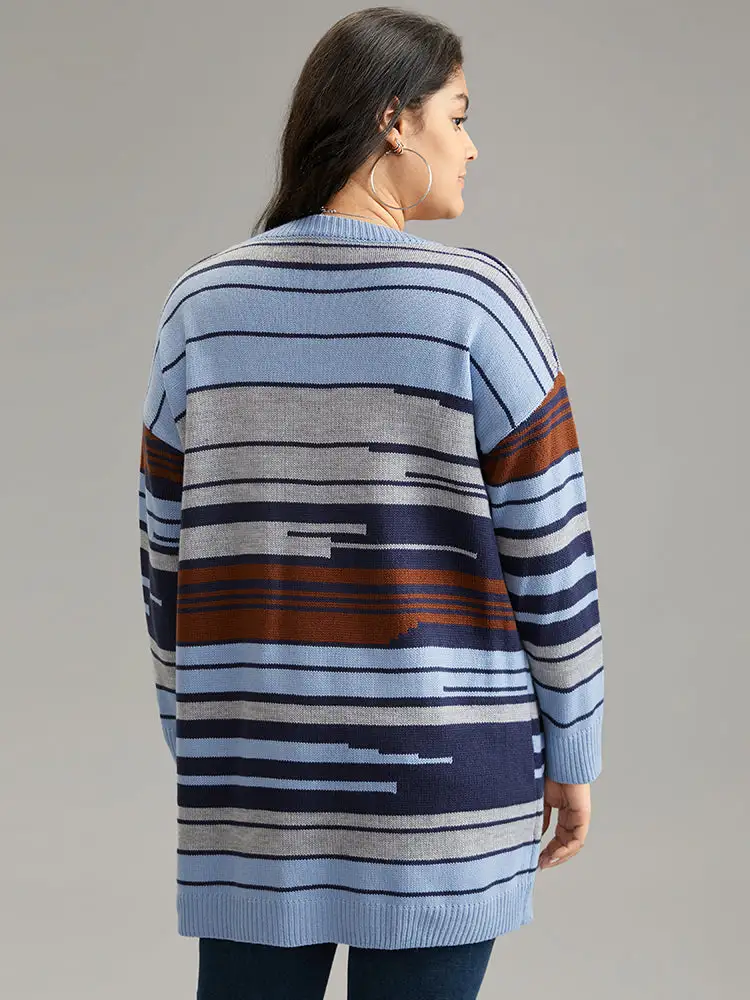 Jacquard Asymmetrical Colorblock Contrast Cardigan