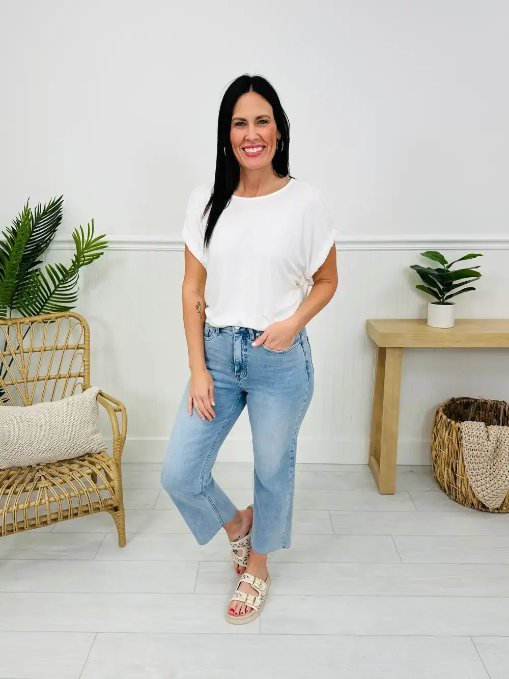 Along For The Ride Wide Leg Cropped Jeans With Tummy Control