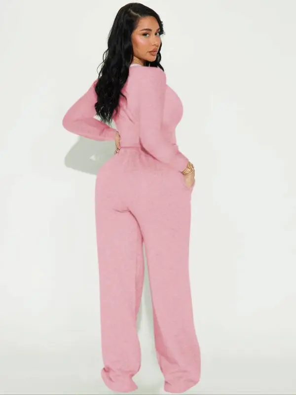 Women’s 2-Piece Activewear Set – Long Sleeve Top & Side Stripe Pants