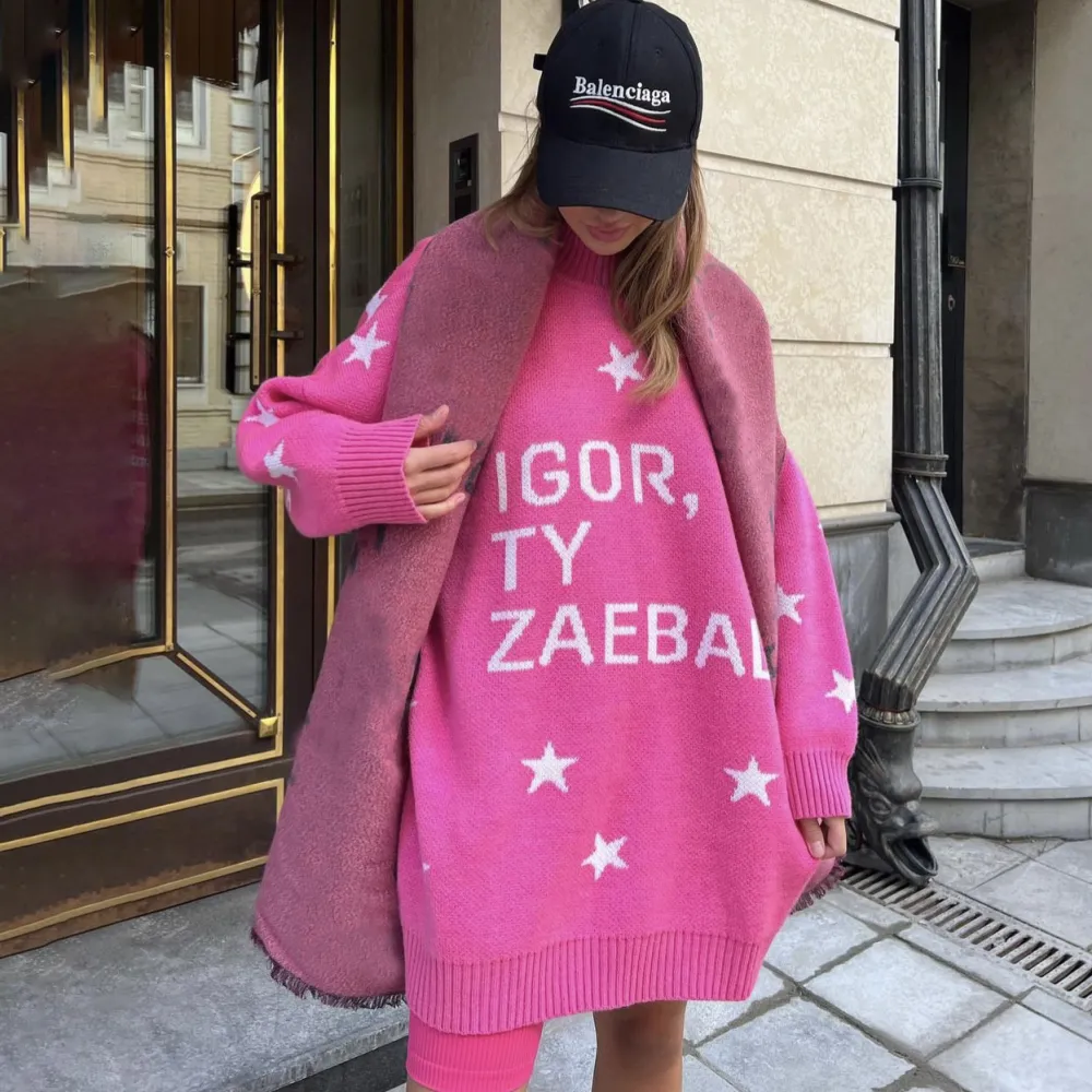 Letter Print Oversize Long Sleeved Sweater