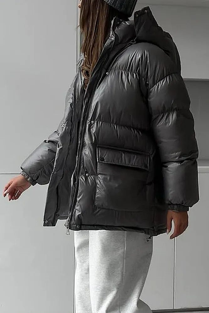 Women's Fashion Solid Color Zipper Down Jacket
