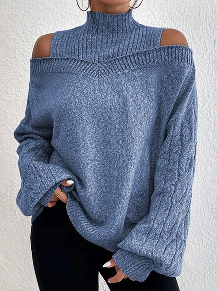 Solid Color Cutout Long Sleeve Sweater
