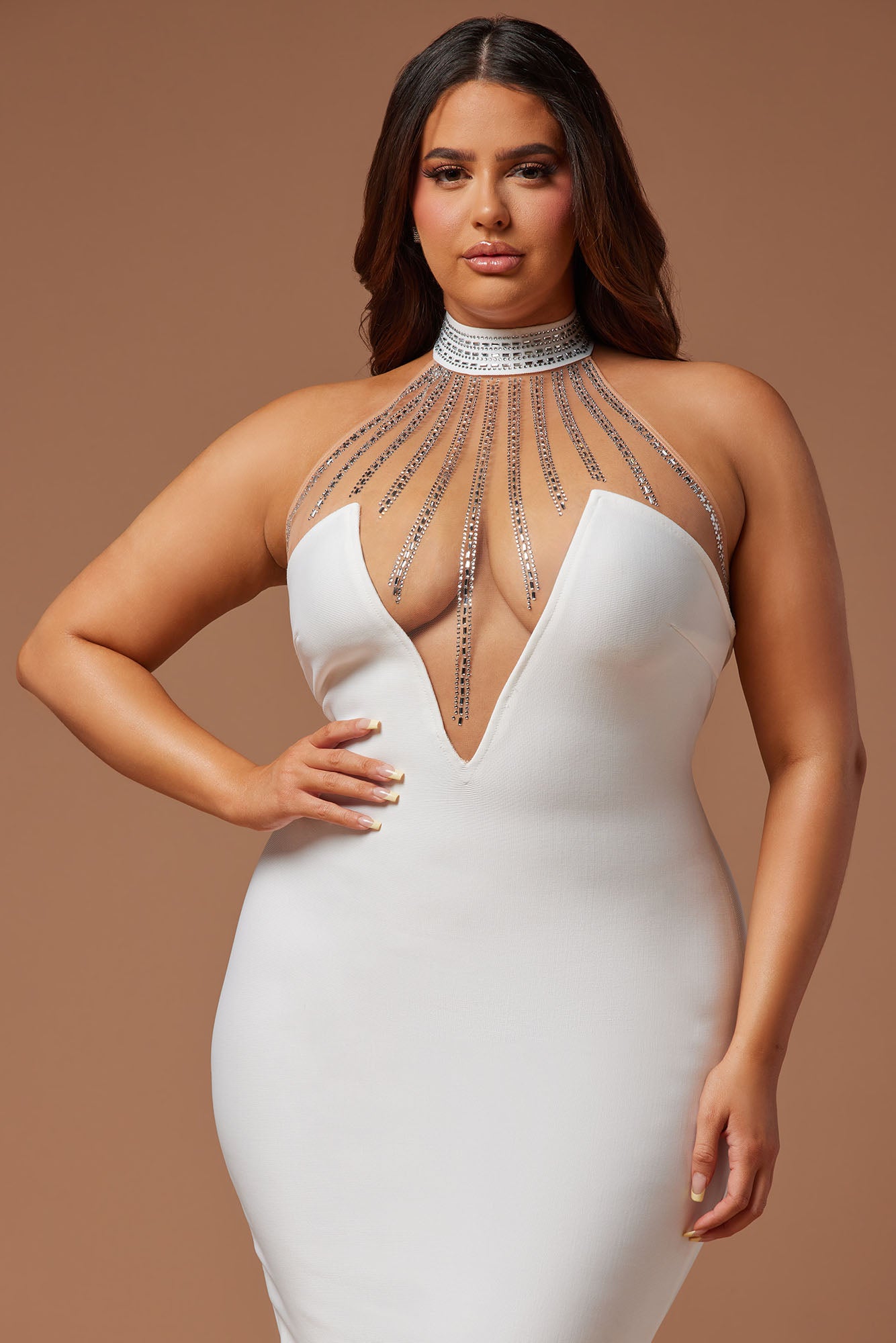 Lina Embellished Bandage Maxi Dress - White
