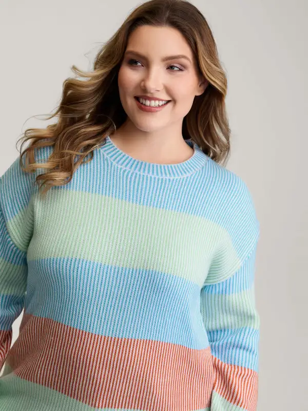 Colorblock Textured Round Neck Pullover