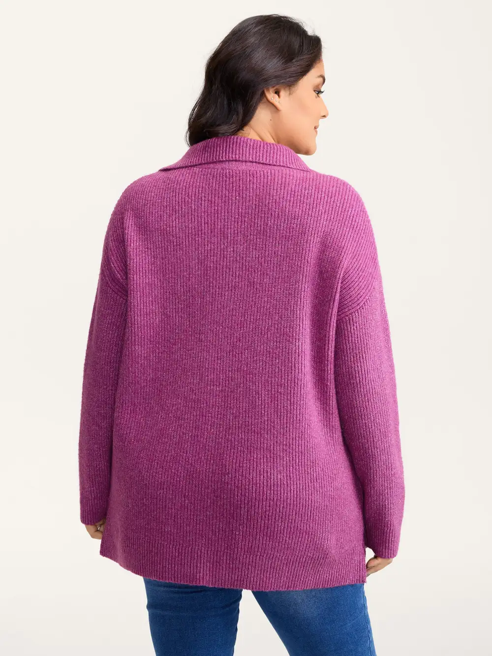 Textured Half Zipper Lapel Collar Pullover