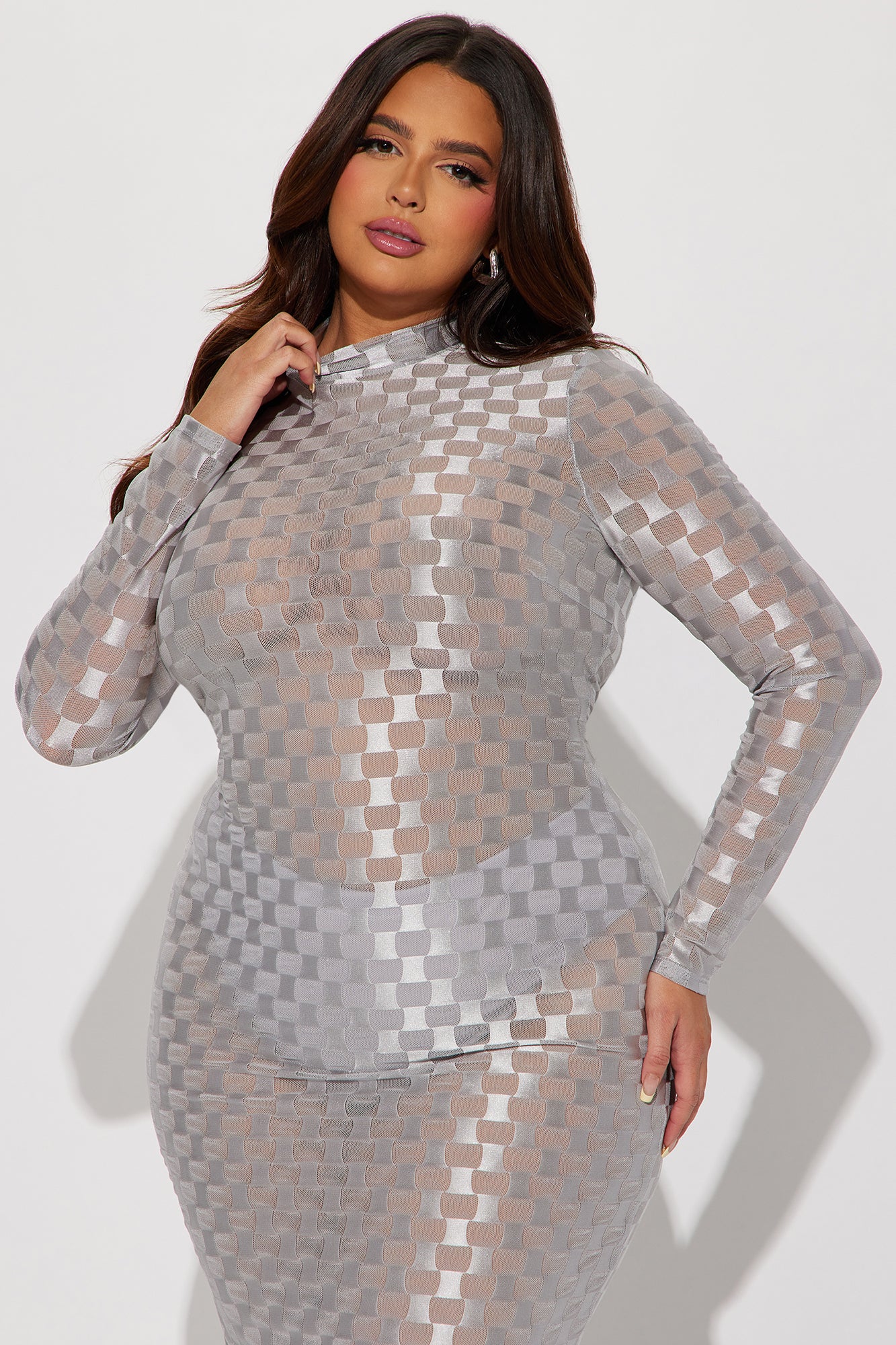 Checkmate Checkered Maxi Dress - Silver