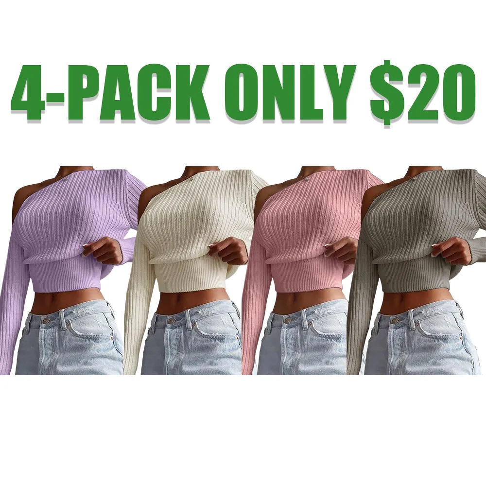 Casual  Asymmetrical Neck Long Sleeve Knitting Top