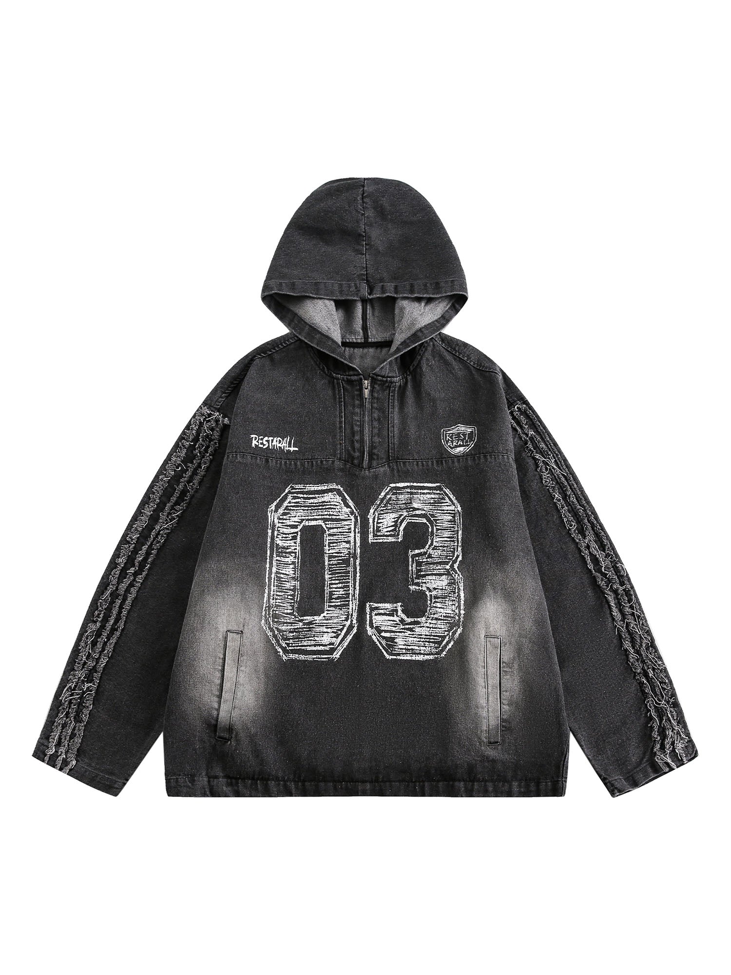 American Retro Distressed Washed Denim Hoodie