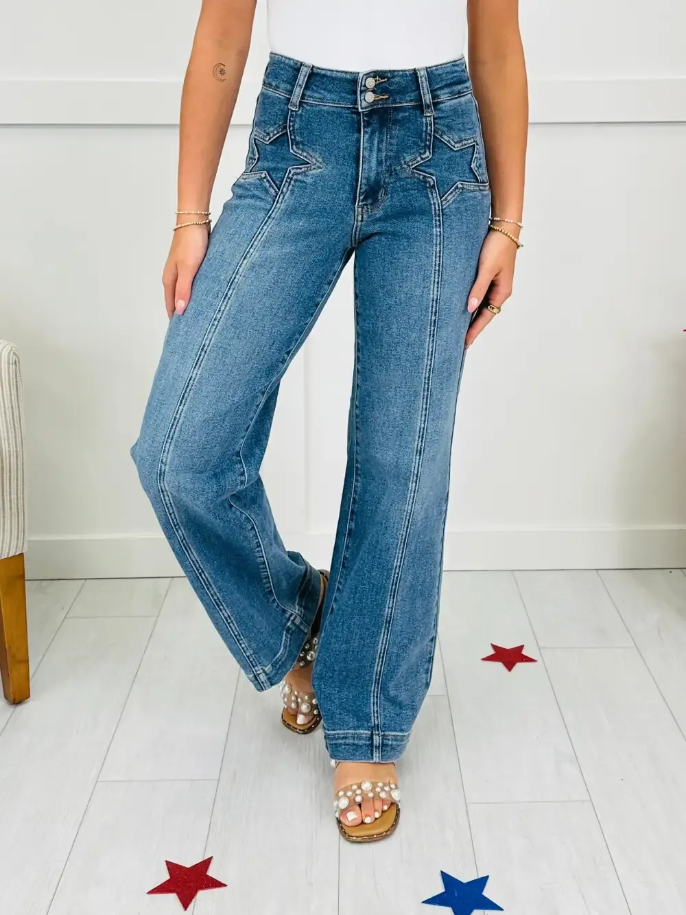 Judy Blue Star Spangled Style Wide Leg Jeans
